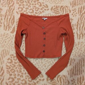 Iris Rust Button-Down Off-Shoulder Top